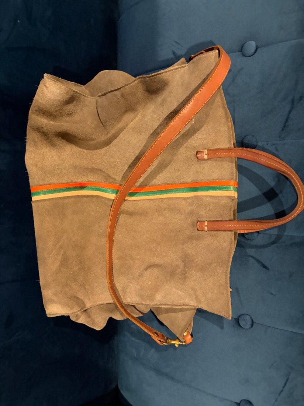 Clare V Simple Tote Gray with yellow, green, orange stripes - Picture 3 of 3